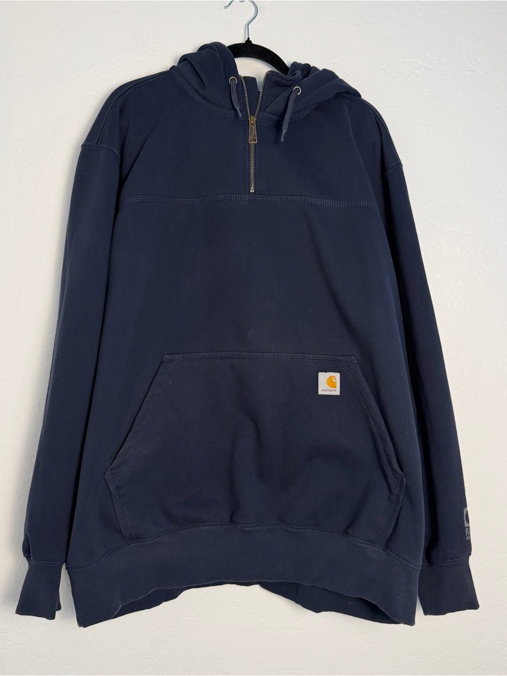 Carhartt Mens Size 2XL Sweatershirt Paxton Hoodie 1/4-Zip Navy Rain Defender
